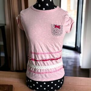 Naartjie Girls Top Sz 10 Pink Ribbon Pieced Short Sleeve Heather Shirt‎